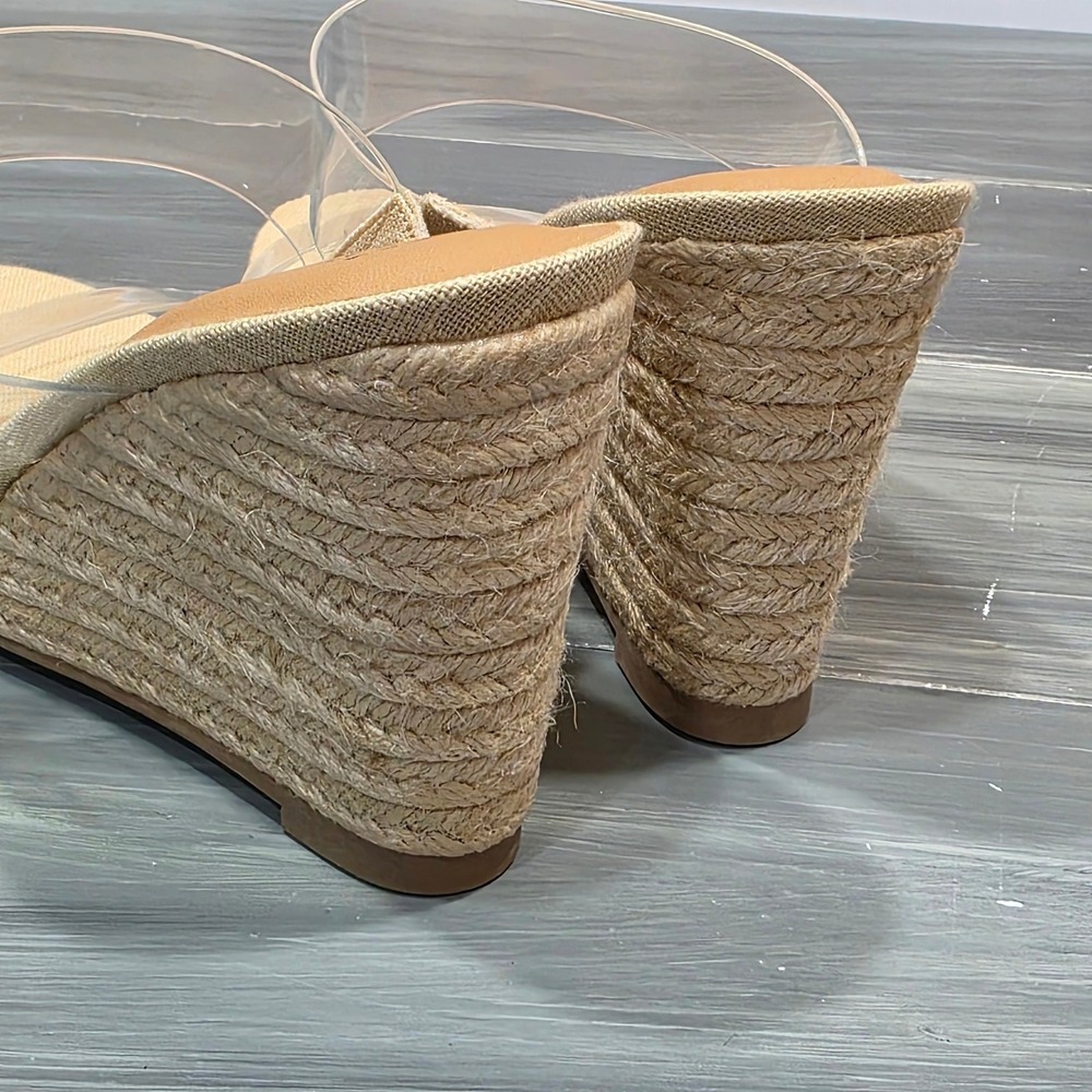 A New Day Ansel Espadrille‎ Wedge Sandals Clear Double Strap Tan - Picture 10 of 11